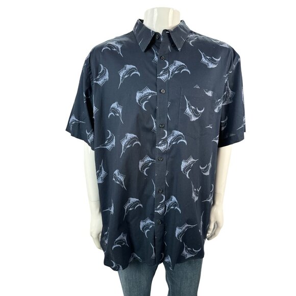 Old Navy Mens Classic Shirt XXL Slim Fit Navy With SailFish Print Cotton - Picture 1 of 16